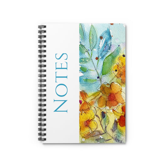 Notes Original Loose Floral Pink Orange Tube Flowers Painting  printed on Spiral Notebook - Ruled Lined- Mom Friend Student gift
