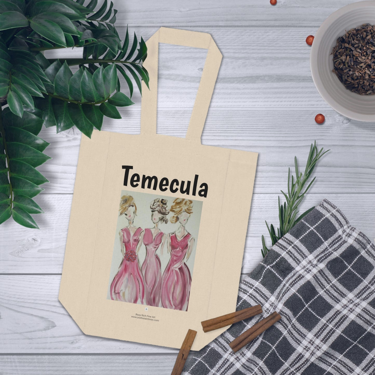Temecula Double Wine Tote Bag featuring "Bridesmaids" painting