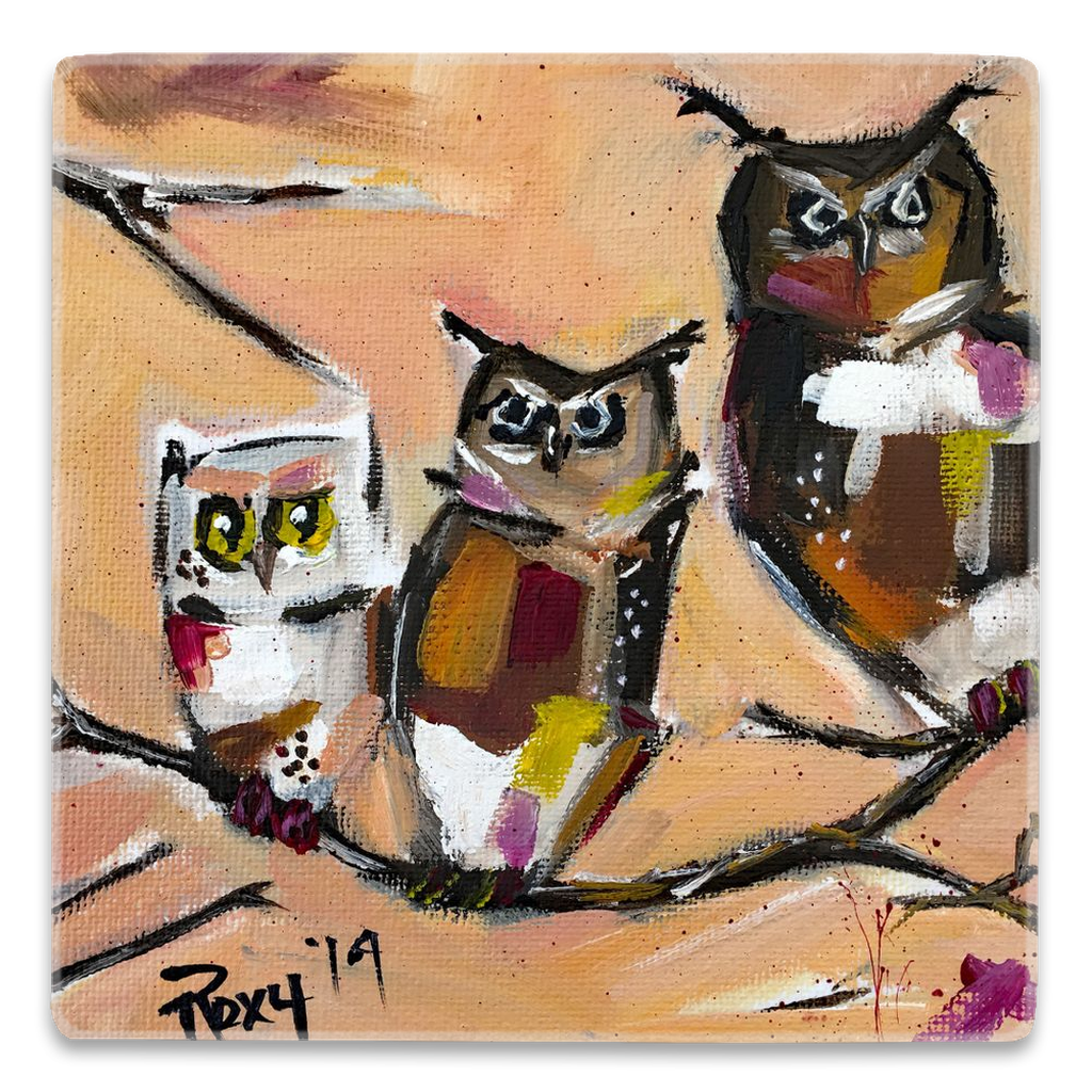 Three in a Tree-Barn Owls Square Magnet
