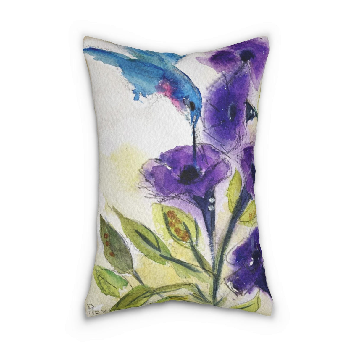 Hummingbird in Purple Trumpet Vine Lumbar Pillow