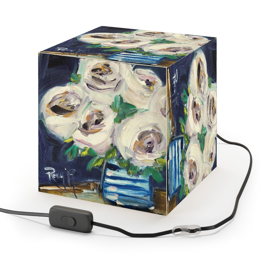 White Roses Painting Cube Lamp