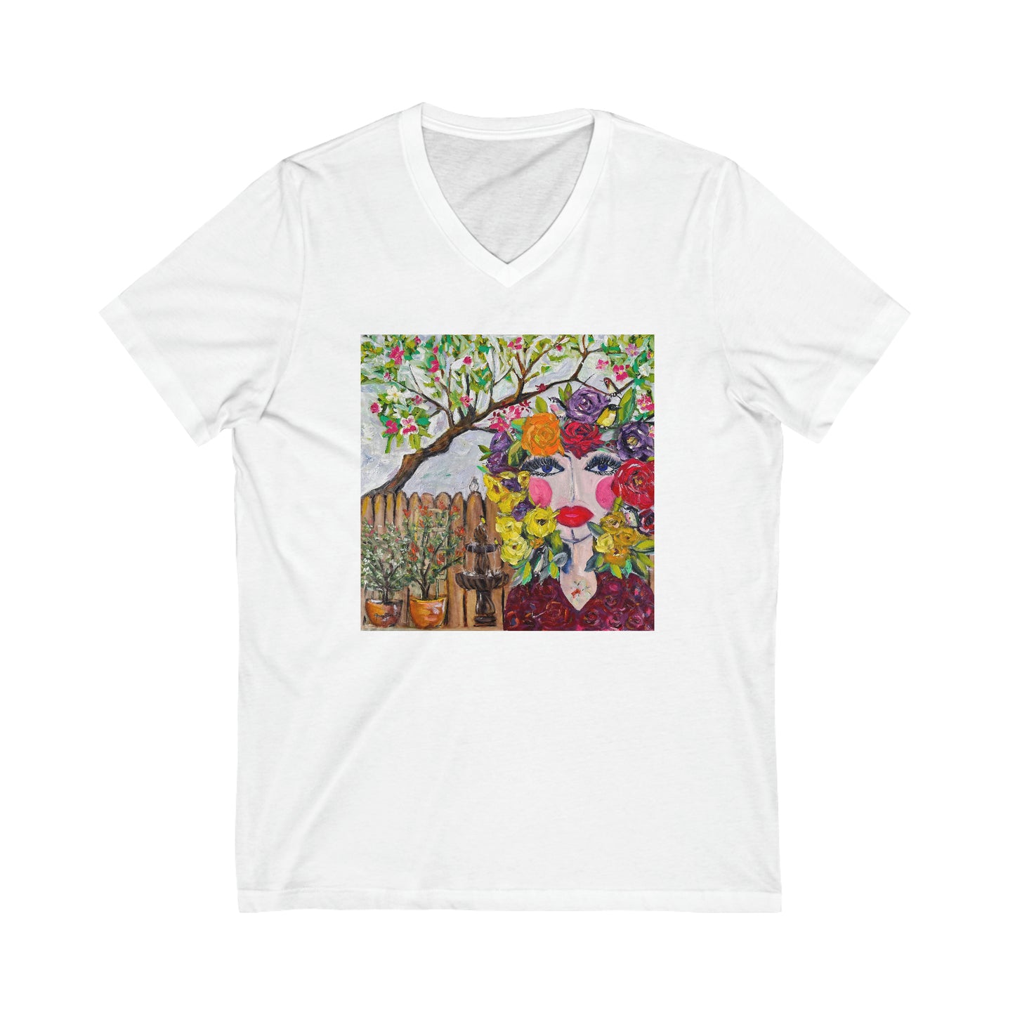 Birds and Blossoms-Unisex Jersey Short Sleeve V-Neck Tee