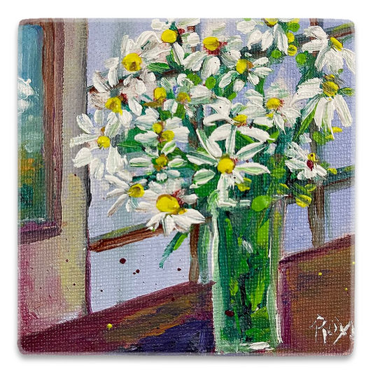 Daisies by the Window Square Magnet