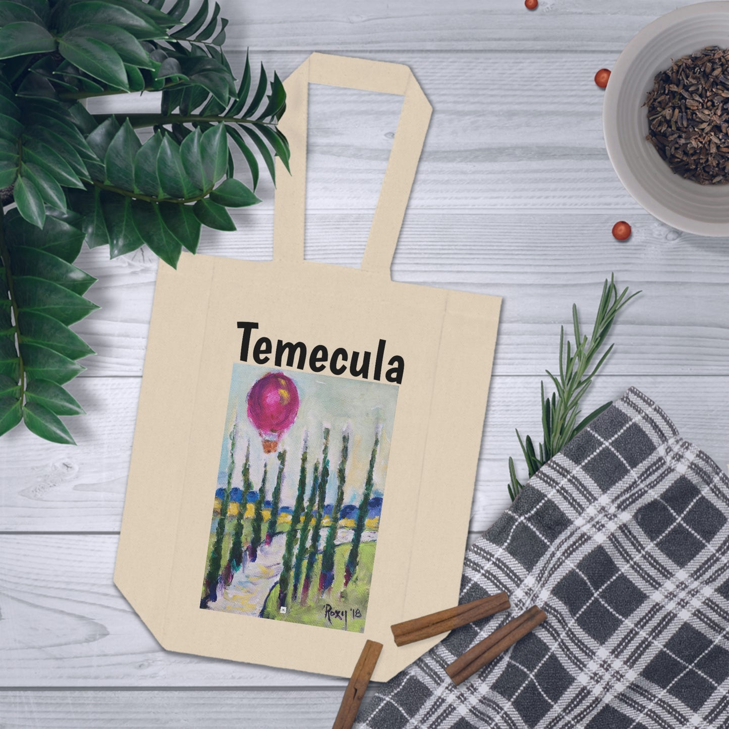 Temecula Double Wine Tote Bag featuring "Good morning Wine Country" painting