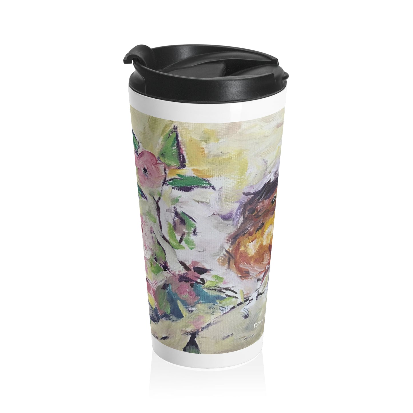 Robin in Cherry Blossoms Branch Stainless Steel Travel Mug