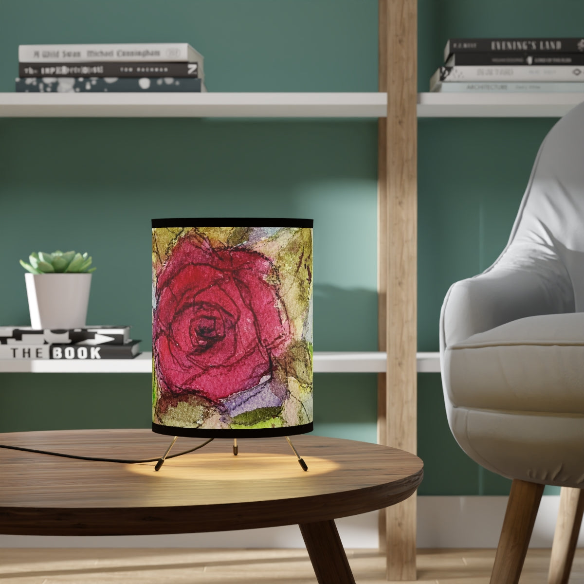 Red Rose painting  Tripod Lamp