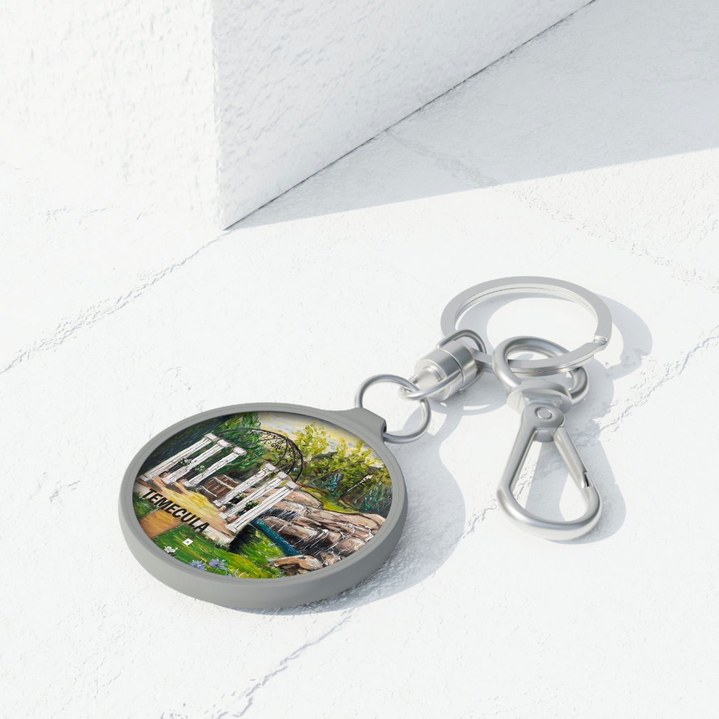 Temecula Keyring featuring "The Pergola at Gershon Bachus Vintners" Landscape Painting by Roxy Rich