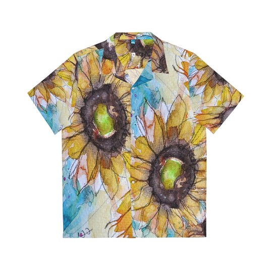Camisa hawaiana para hombre con estampado floral suelto original de girasoles