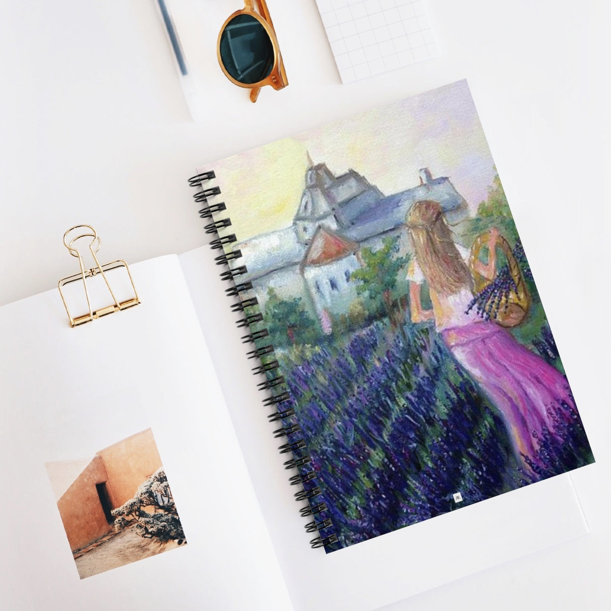 Girl in a Lavender Field Spiral Notebook