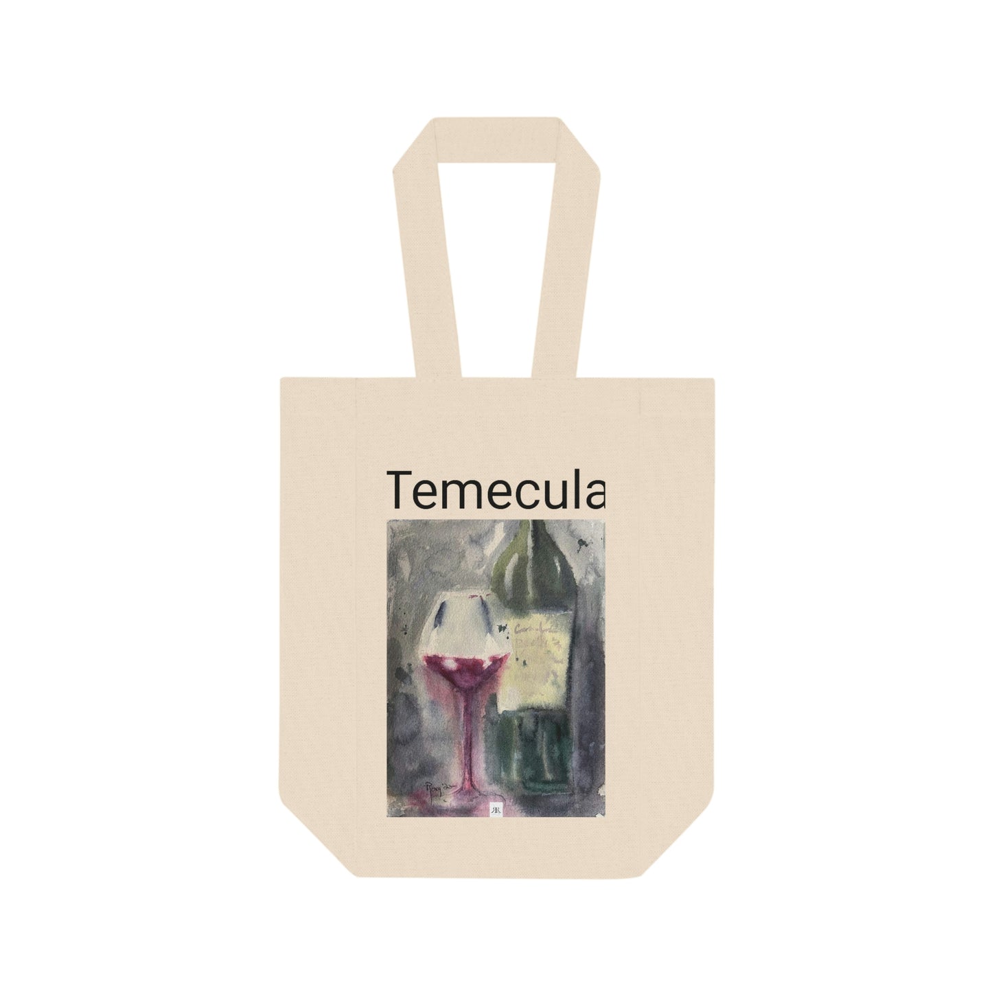 Temecula Double Wine Tote Bag featuring "Wine and Bottle" painting