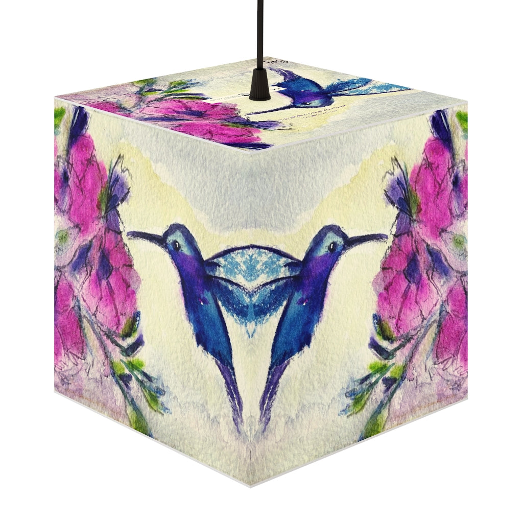 Hummingbird in Pink Tube Flowers Cube Lamp