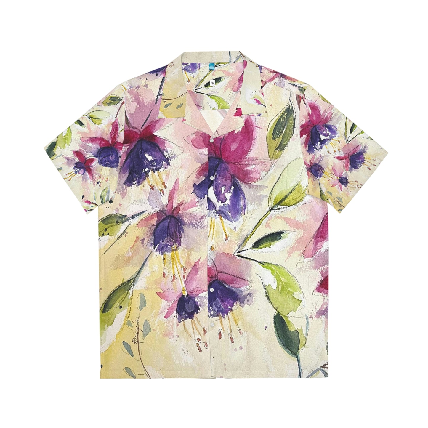Fluffy Fuchsias Original Loose Floral Watercolor Flowers Men's Hawaiian Shirt