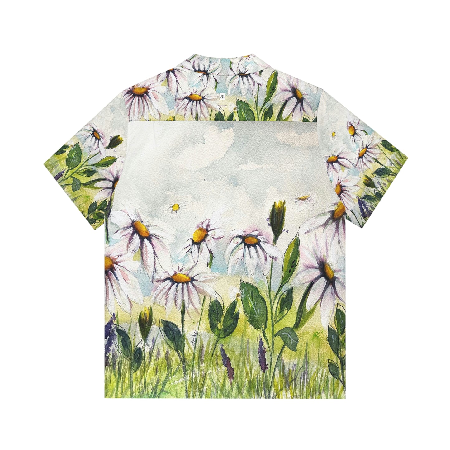 Daisy Meadow Original Loose Floral Watercolor Landscape Men's Hawaiian Shirt