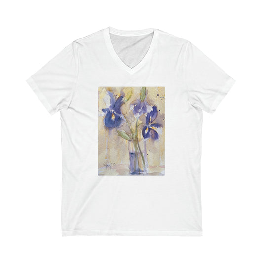 Purple Irises-Camiseta unisex de manga corta con cuello en V