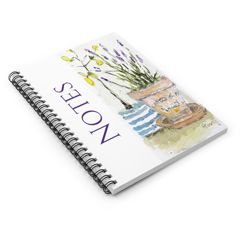 Notes Original Loose Floral Lemons &amp; Lavender Flowers Peinture imprimée sur Spiral Notebook - Ruled Lined - Mom Friend Student gift