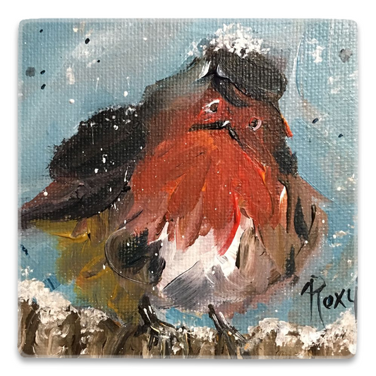 Grumpy Robin in the Snow Square Magnet
