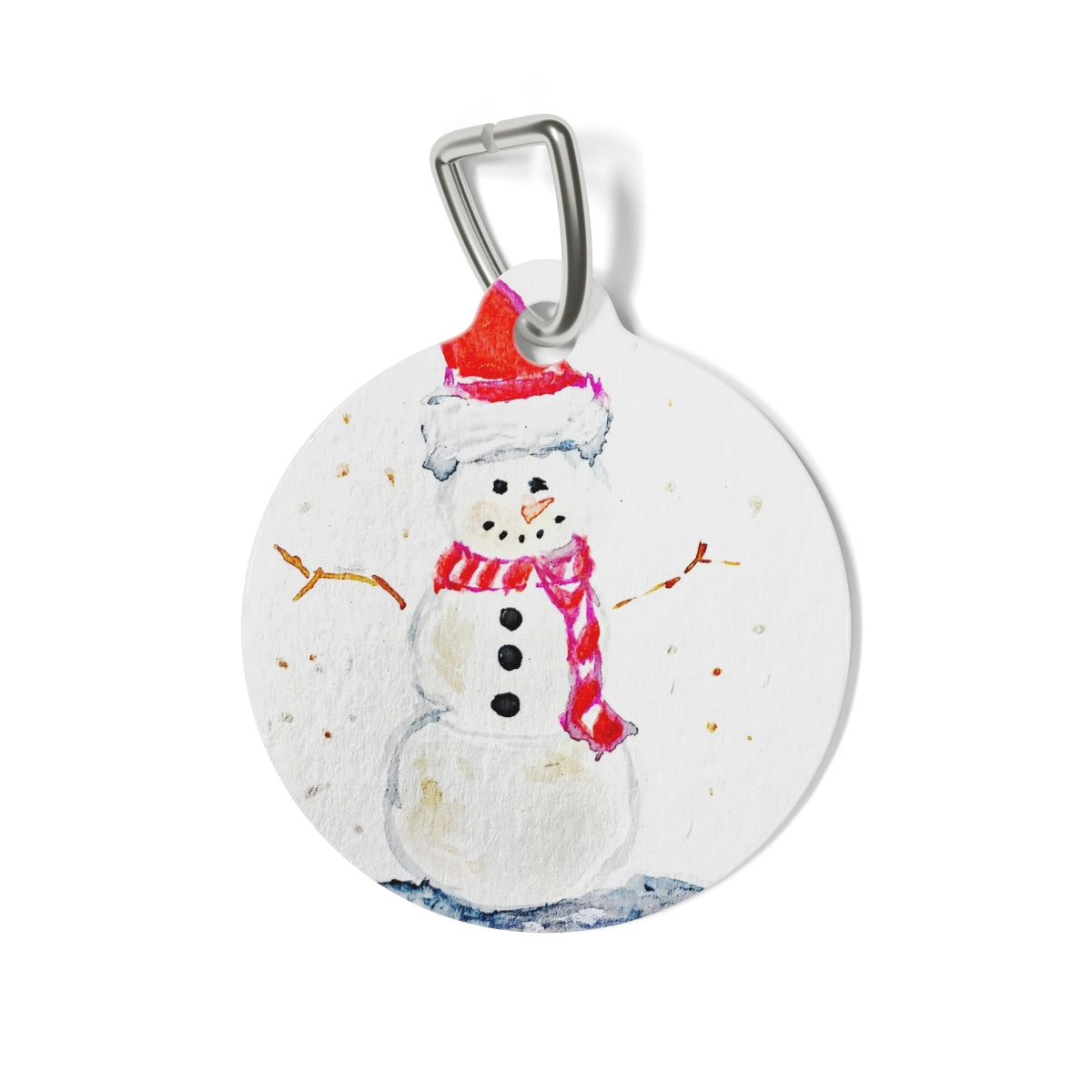 Etiqueta para mascota navideña con muñeco de nieve