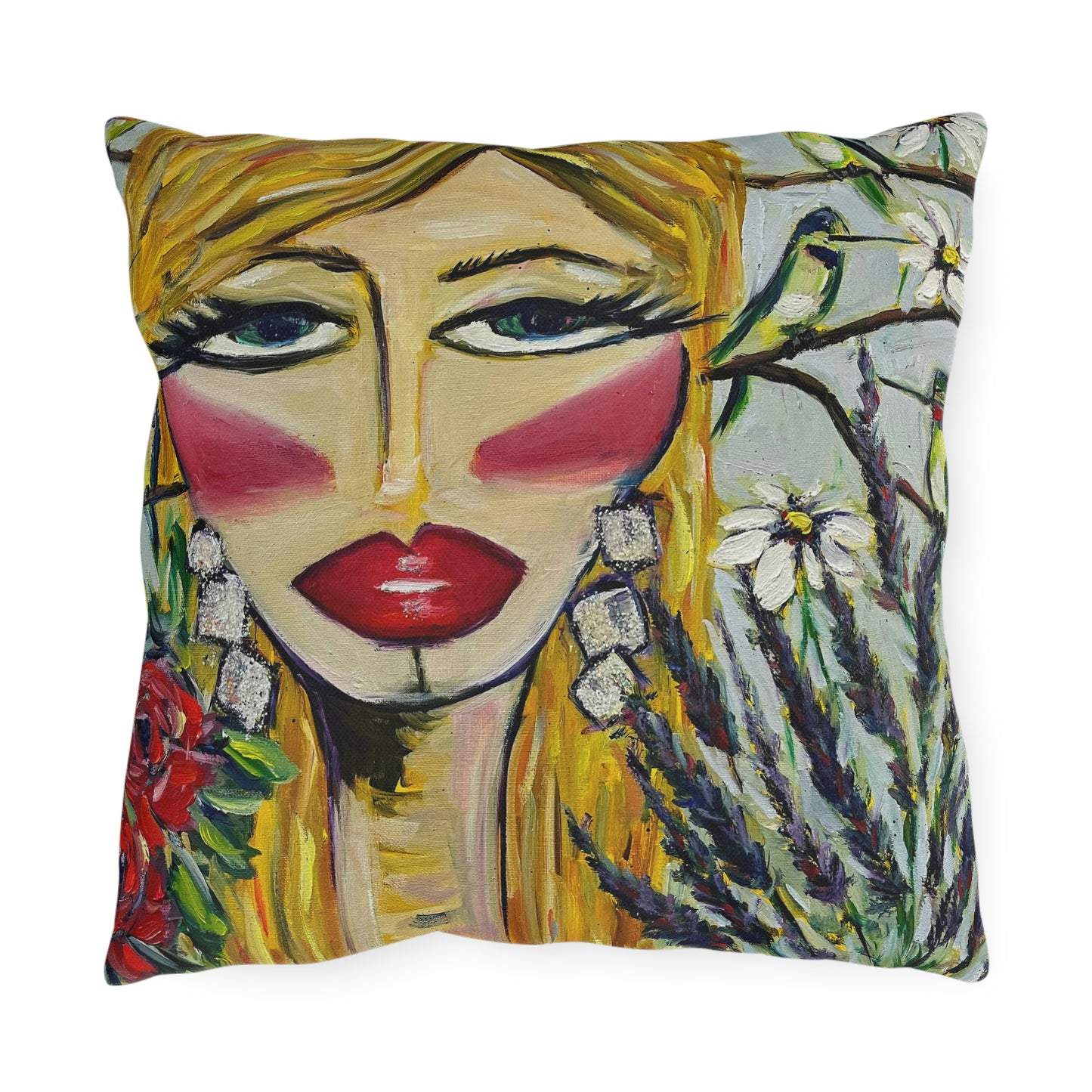 Hummingbird Lady Outdoor Pillows