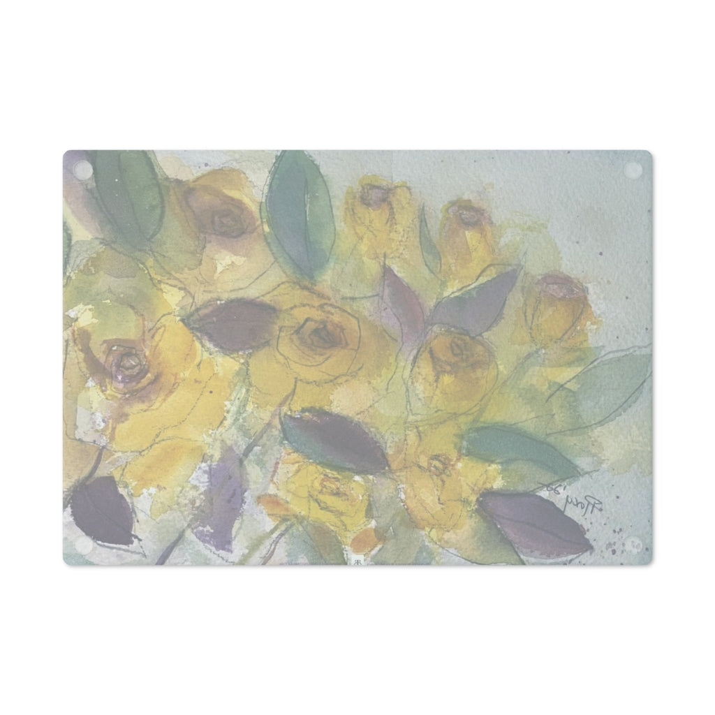 Yellow Roses Glass Cutting Board