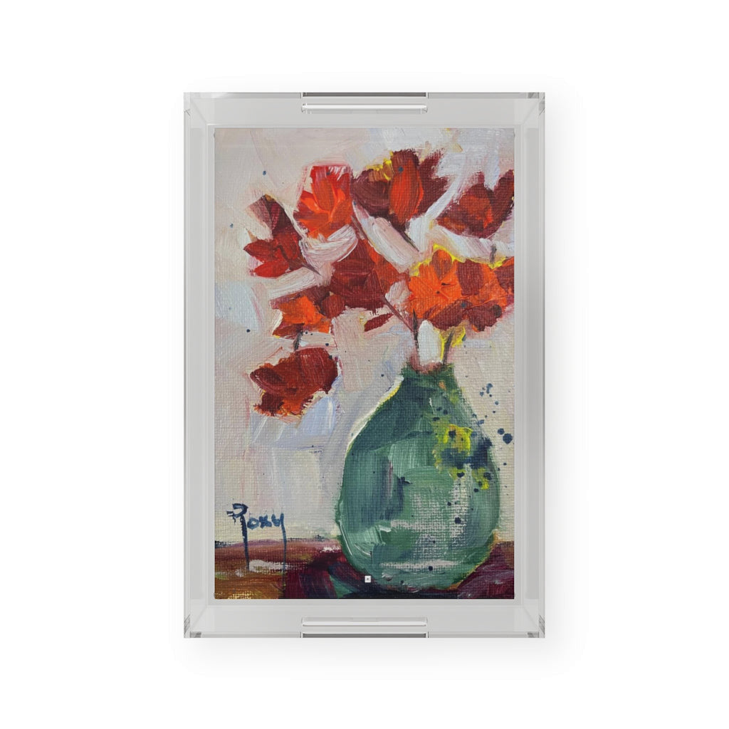 Maple Leaves in a Turquoise Vase  Acrylic Serving Tray