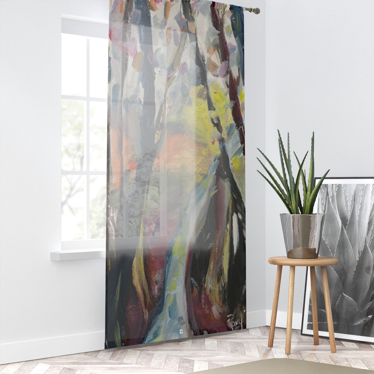 Autumn Lane Modern Art (Cotswolds Collection) print on 84 x 50 inch Sheer Window Curtain