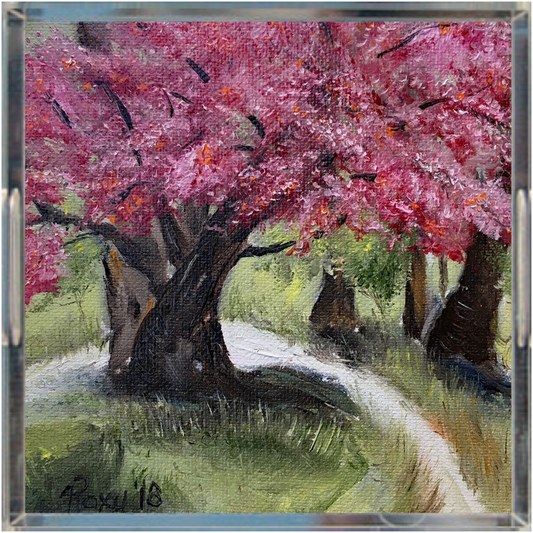 Cherry Blossoms in the Park Square Acrylic Tray