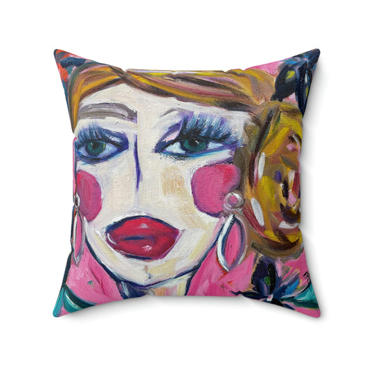 Lady with Irises Indoor Spun Polyester Square Pillow