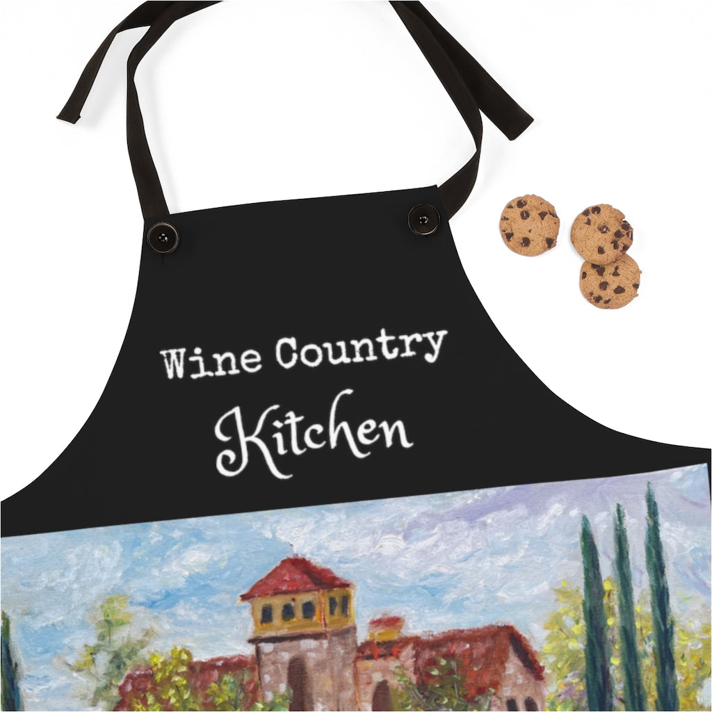 Wine Country Kitchen Chef Tablier de cuisine noir avec original Temecula Vineyard Painting Art Print Wearable Art