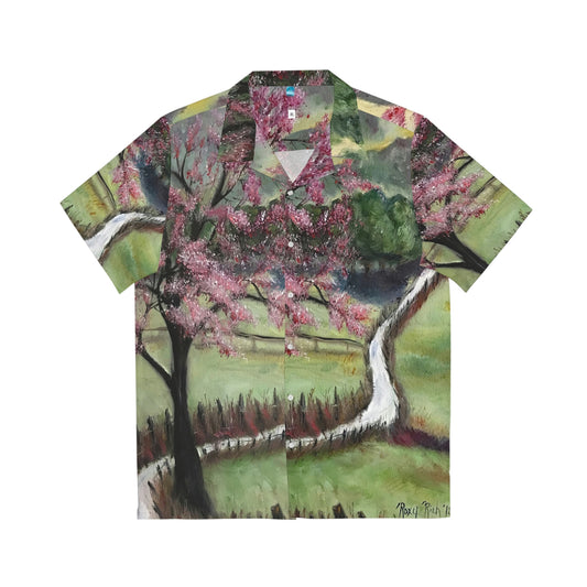 Cherry Blossom Original Cotswolds Oil Landscape Men's Hawaiian Shirt