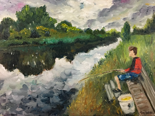 Fishing in Groningen- Original Oil Landscape Painting