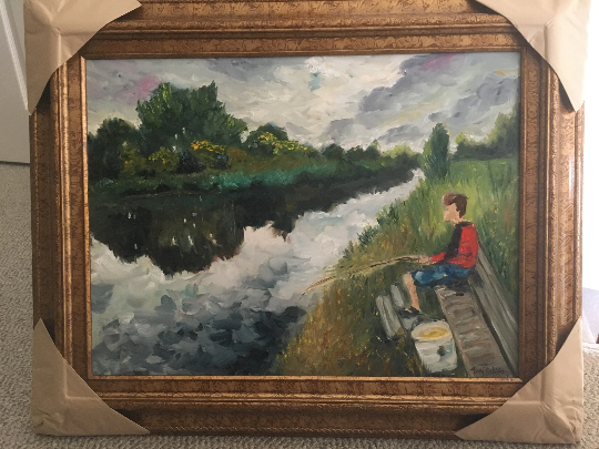 Pesca en Groningen- Pintura original de paisaje al óleo