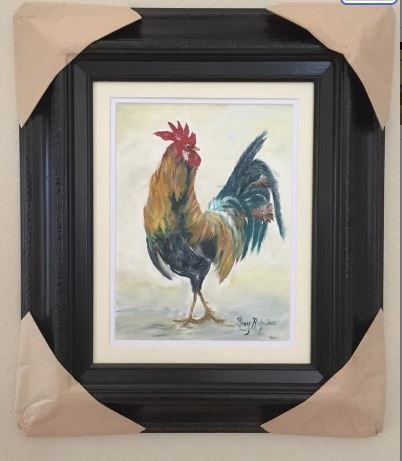 Who you Calling Chicken?  Original French Rooster Oil Painting 12 x 9 Framed