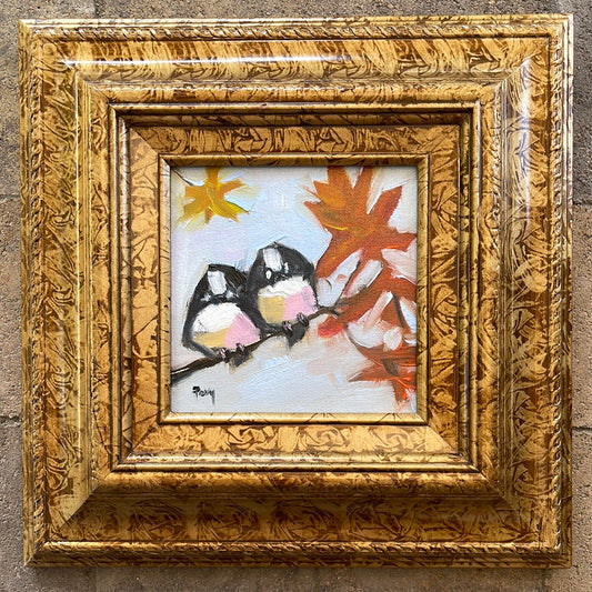 Fall Chickadees-Original Oil Painting Framed
