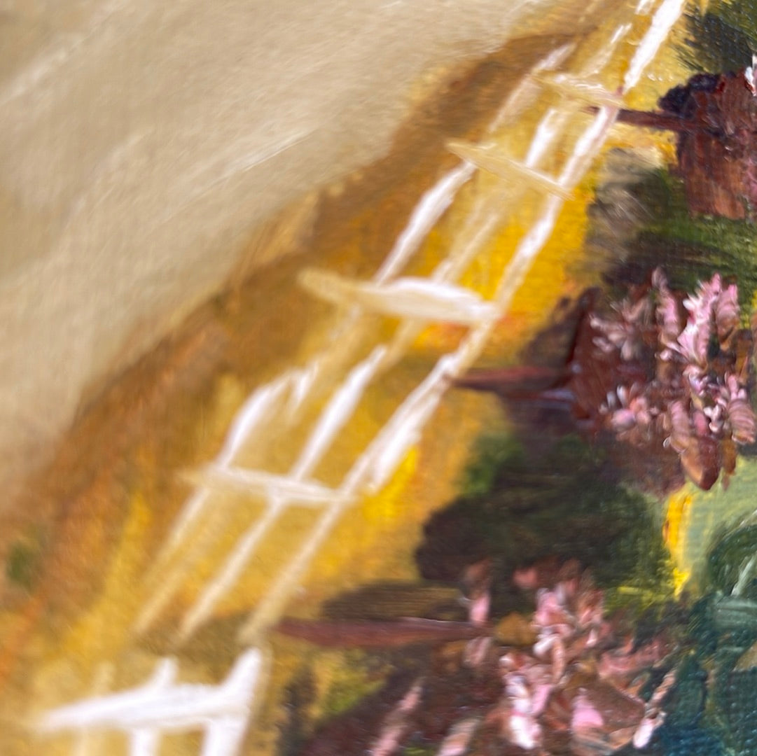 Cypress Tree forrado Country Road-Original pintura al óleo enmarcada