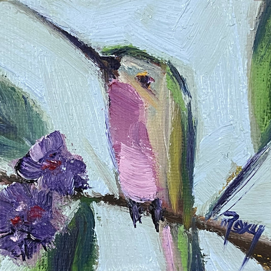 Little Joy-Original Miniature Hummingbird Oil Painting with Stand