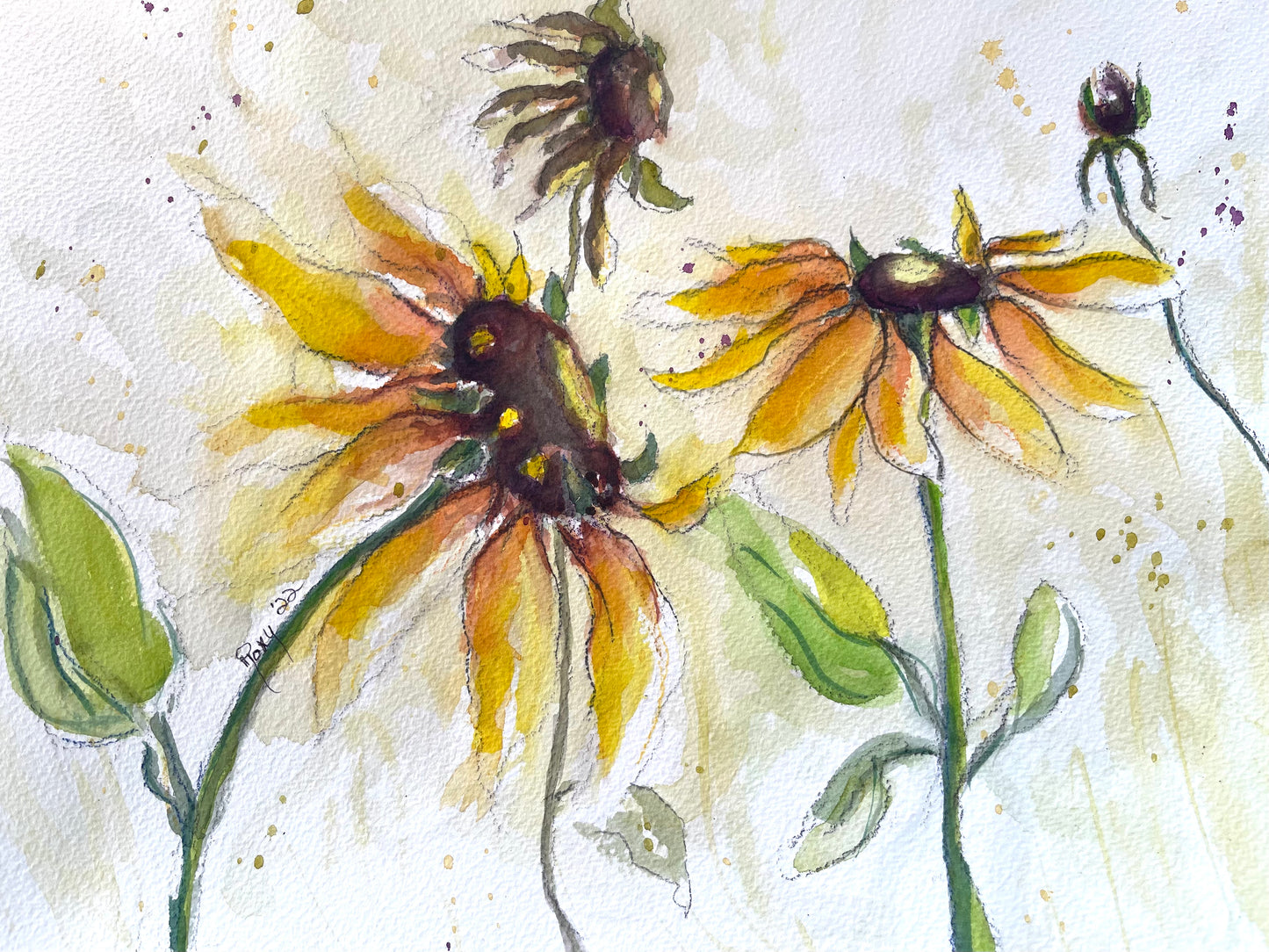 Autumn Sunflowers - Original Watercolor Painting