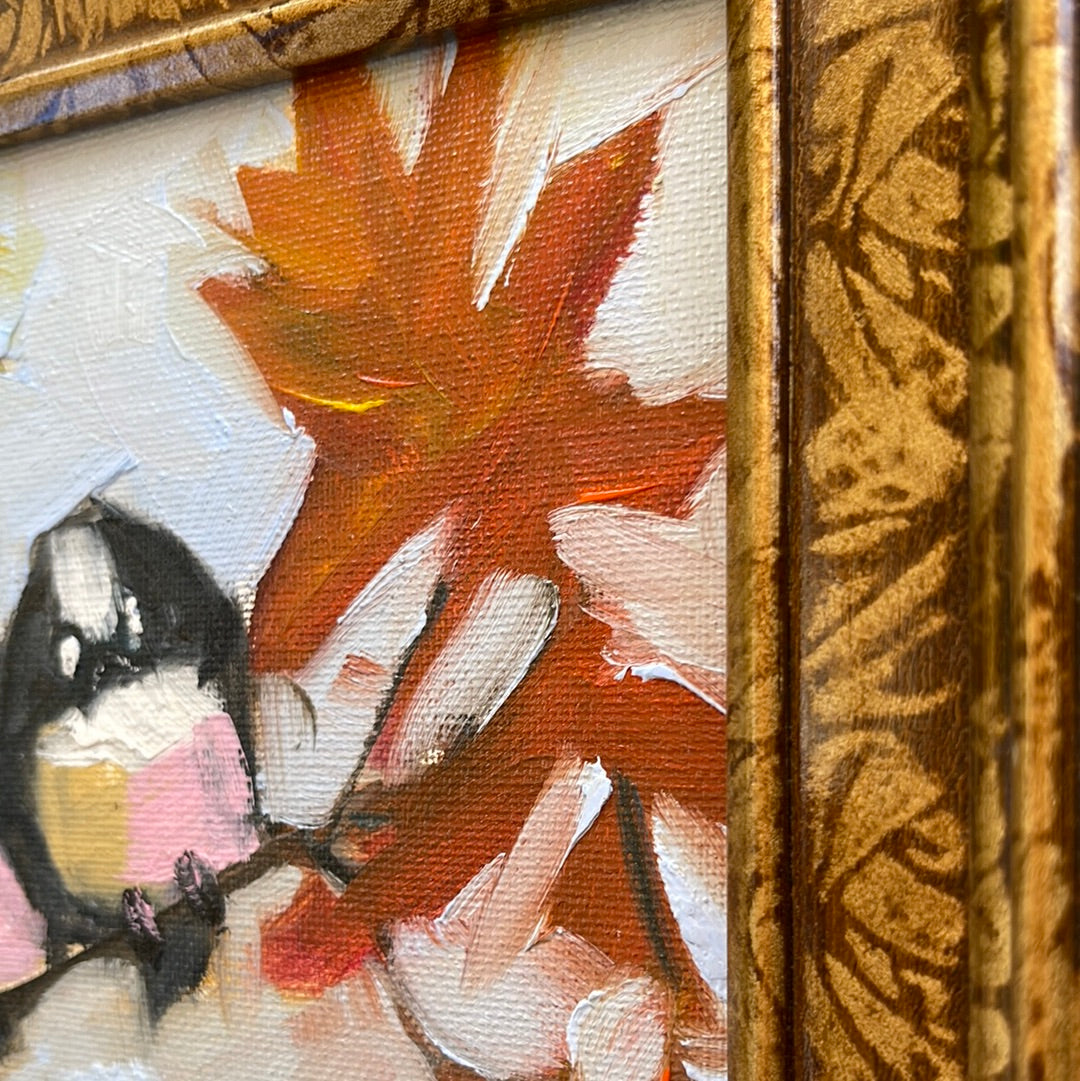 Fall Chickadees-Original Oil Painting Framed