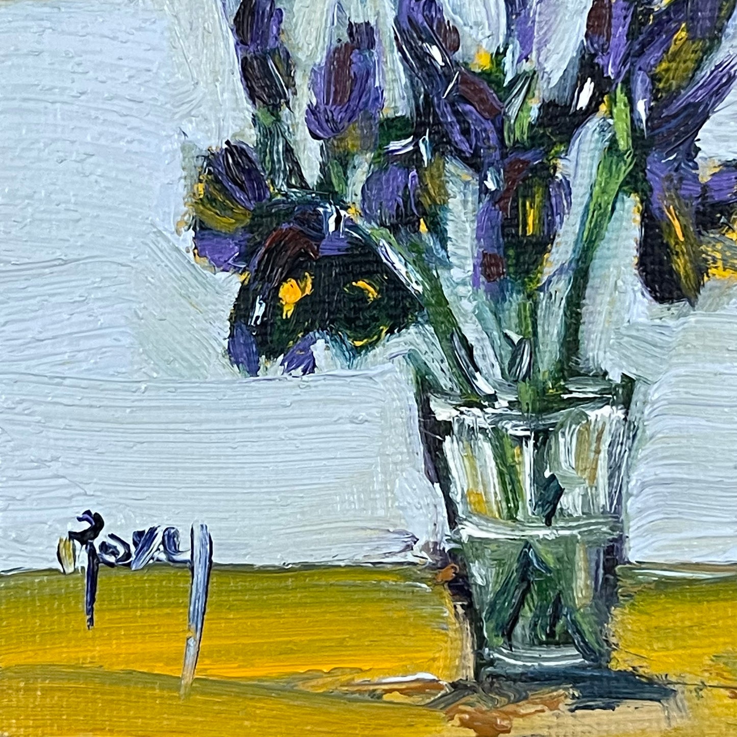Iris -Pintura al óleo en miniatura original con soporte