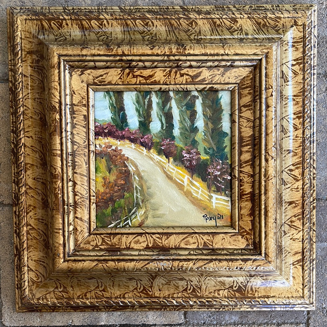 Cypress Tree Lined Country Road-Original Oil Painting Framed