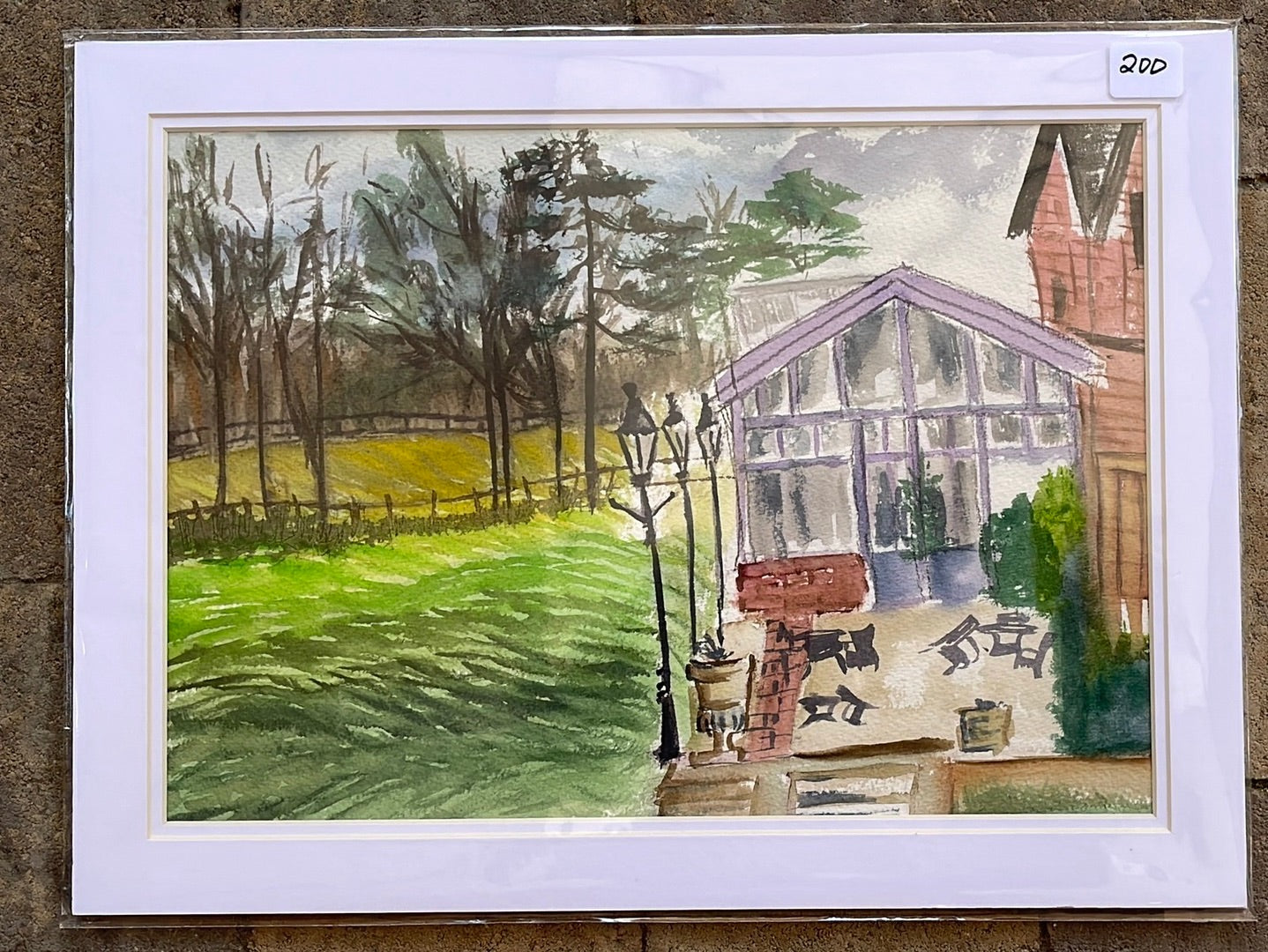 Stanhill Court Surrey Patio - Original Watercolor Painting