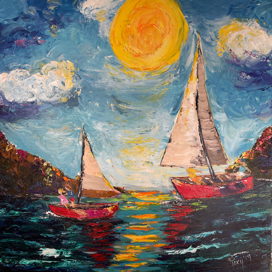 Sunny Sails Peinture acrylique originale 30 x 30 