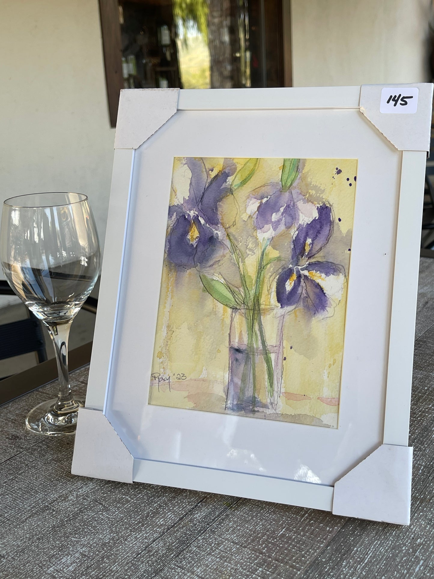 Purple Irises-Original Watercolor Painting 6x8 Framed