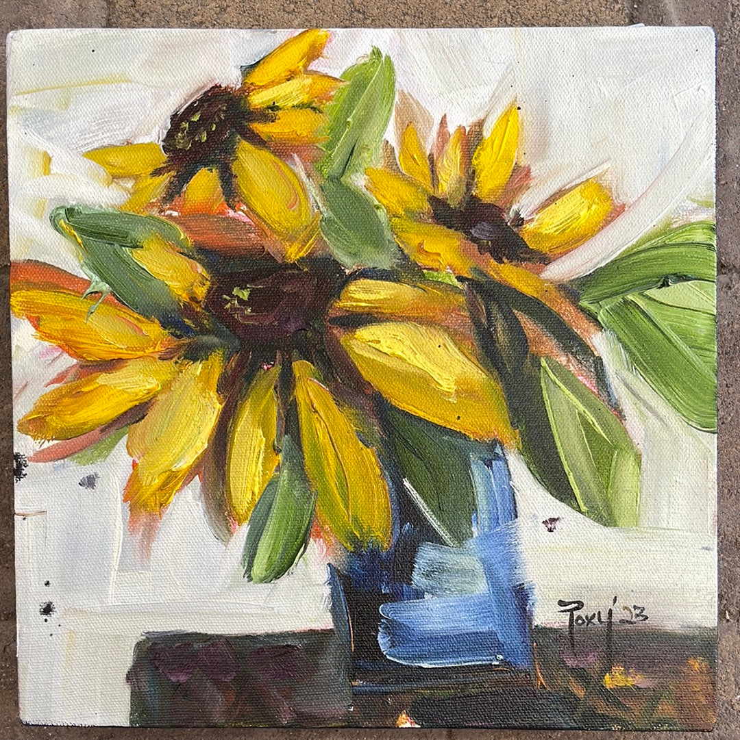 Fluffy Sunflowers Original Oil Painting 10 x 10