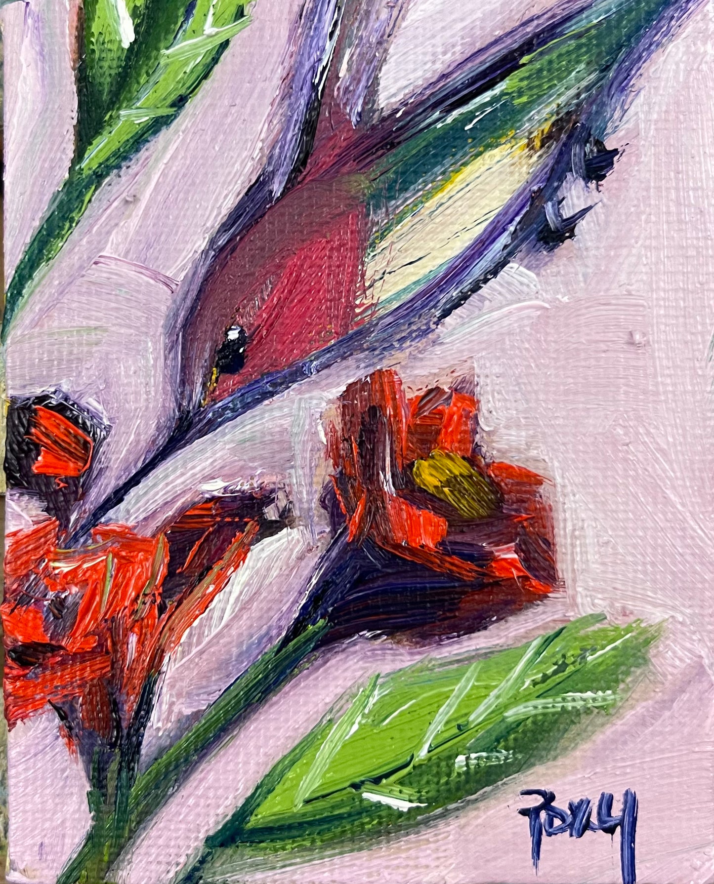 Zoom-Peinture à l’huile de colibri miniature originale avec support