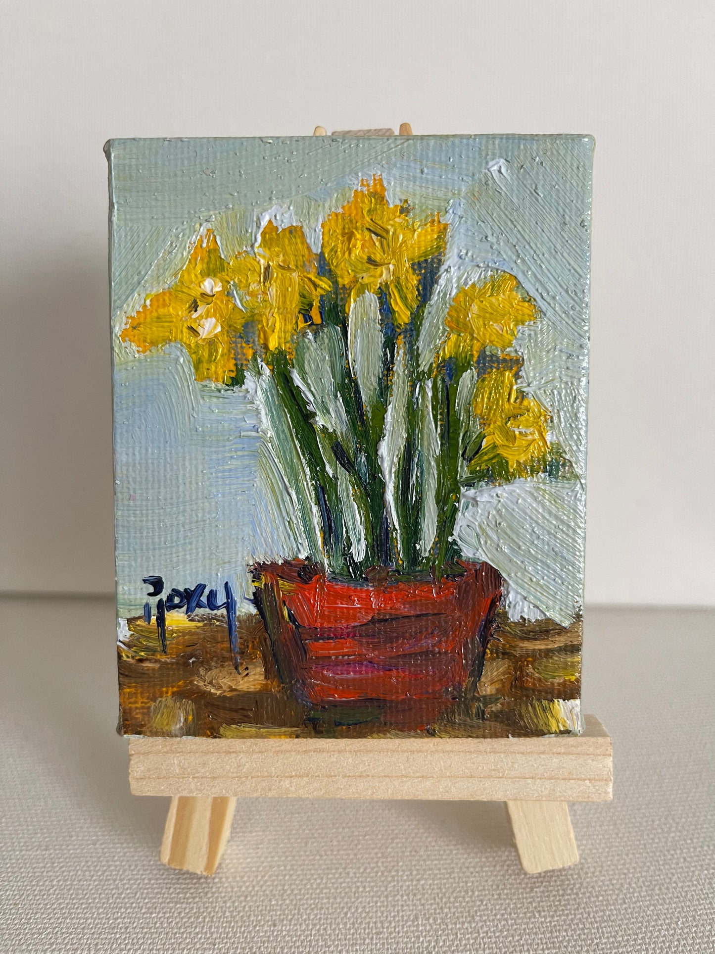 Daffodils-Original Miniature Oil Painting with Stand