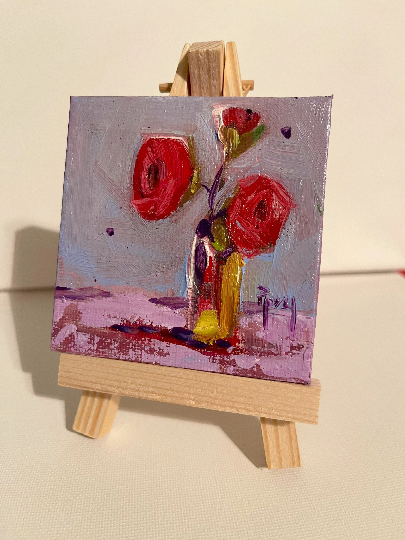 Roses in a Yellow Vase-Original Miniature Oil Painting